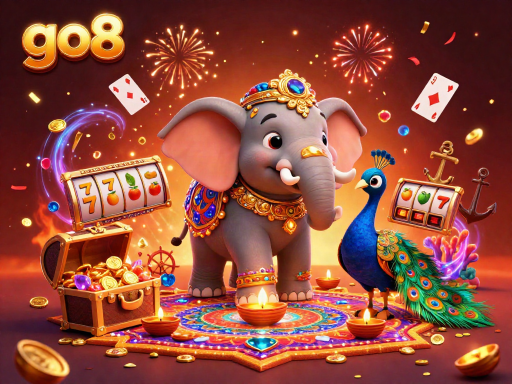 Experience the thrill of go8 casino games with a festive Diwali theme and vibrant gambling elements.