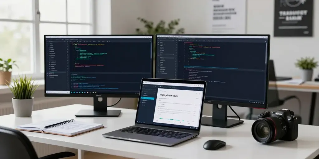 Dynamic tech workspace displaying cryptocurrency trading on https://piteas.trade with developer engaged in real-time analysis.
