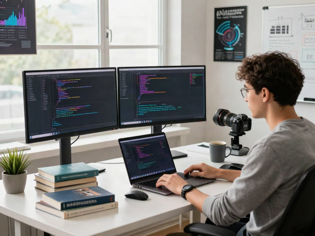 Developer coding on the latest pikashow apk in a modern workspace.