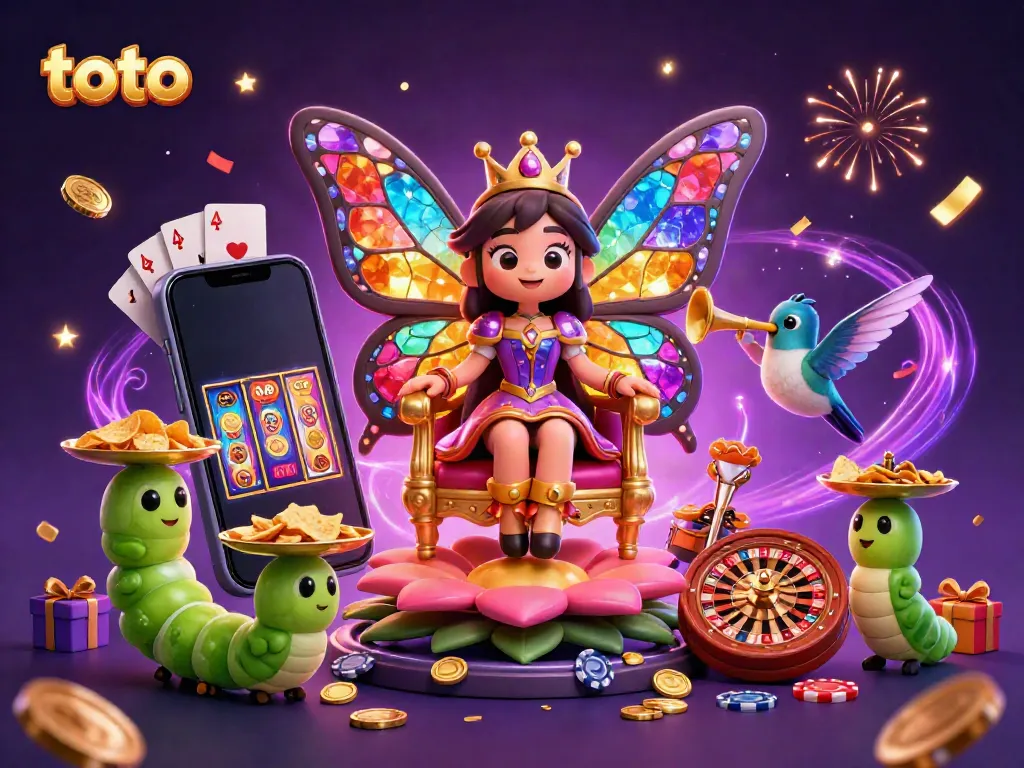 Engage with the vibrant toto games featuring a butterfly queen with casino elements in a magical setting.