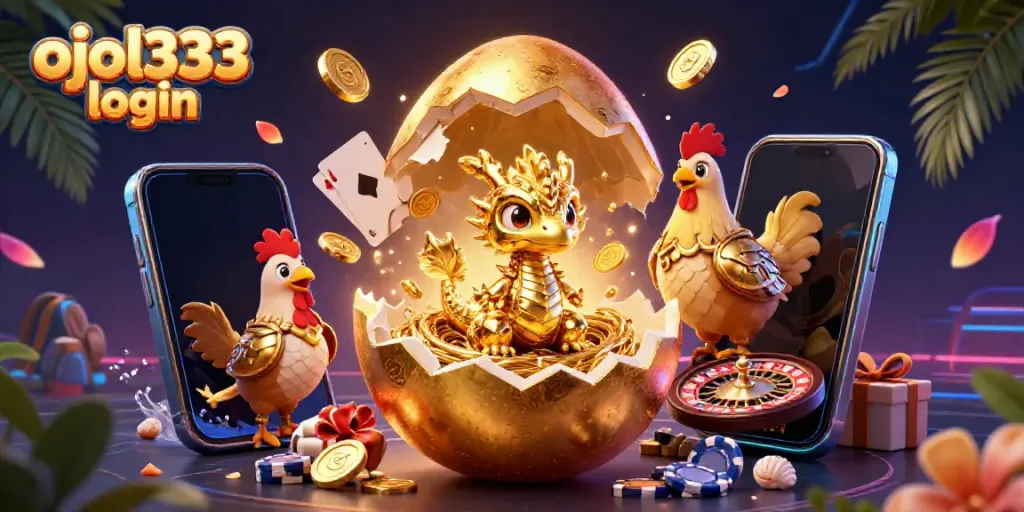 Experience the thrill of ojol333 login with a golden dragon amidst vibrant casino elements.