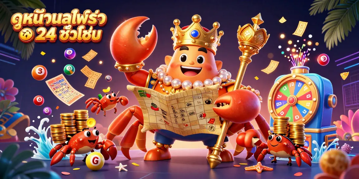 Engage with ดูหนังออนไลน์ฟรี 24 ชั่วโมง: a vibrant 3D scene of a treasure-seeking crab emperor amid golden prizes and dynamic games.