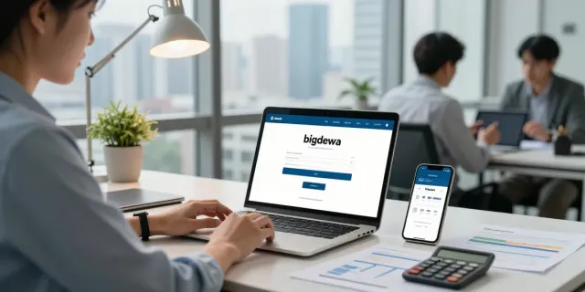Easy access to bigdewa login on a modern office laptop highlighting digital banking.