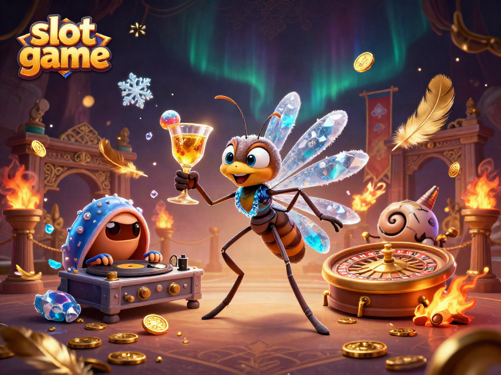 Spin slot game elements with vibrant colors and dynamic characters in a rich casino setting.