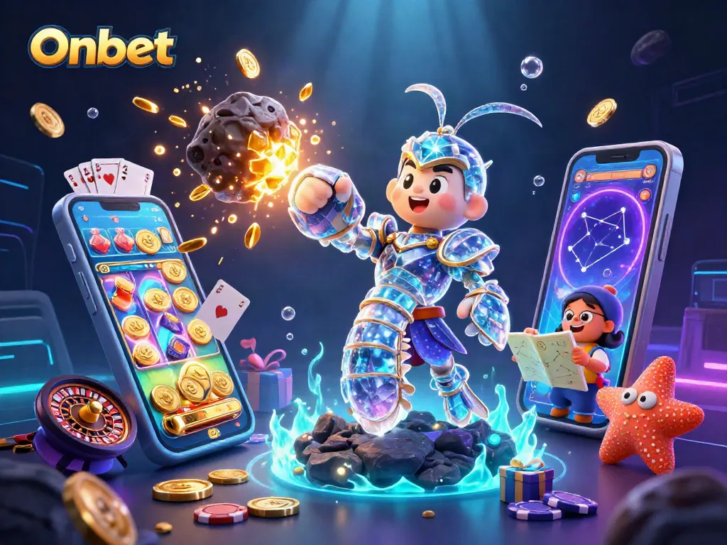 Engage with Onbet's thrilling casino experience featuring dynamic casino elements and cosmic characters.