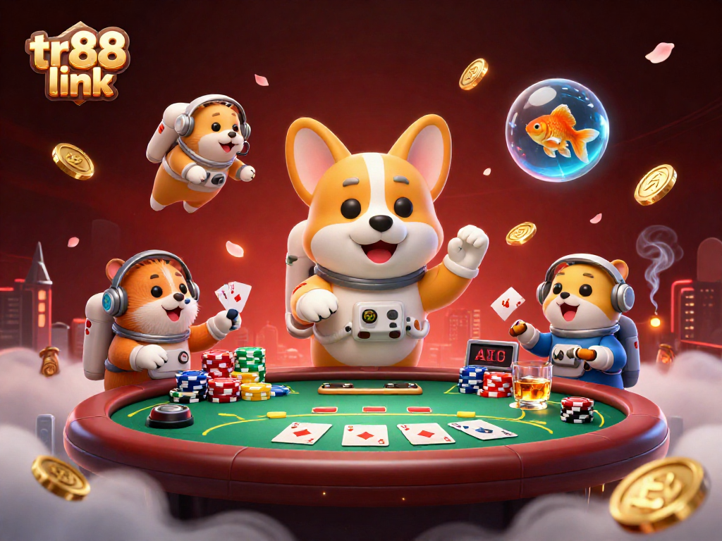 Engage with the new tr88 link in a vibrant space casino scene featuring action-packed characters and gambling elements.
