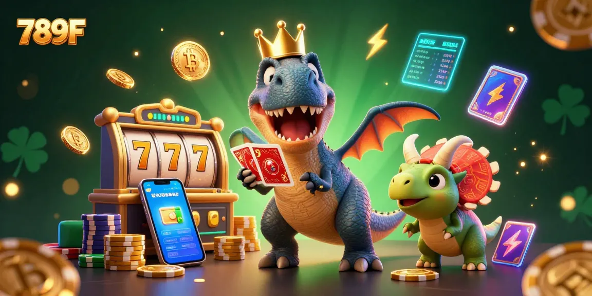 Engage with 789F's thrilling casino adventures featuring animated dinosaur characters in a vibrant slot scene.