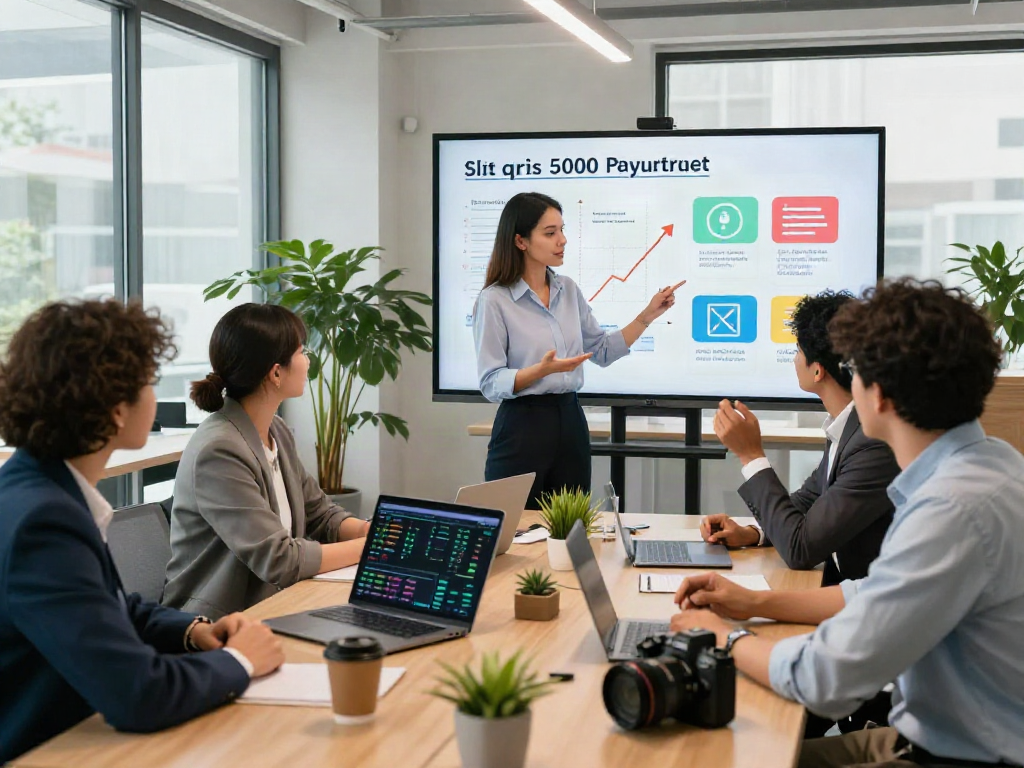 Team discussing slot qris 5000 payment strategies in a modern office