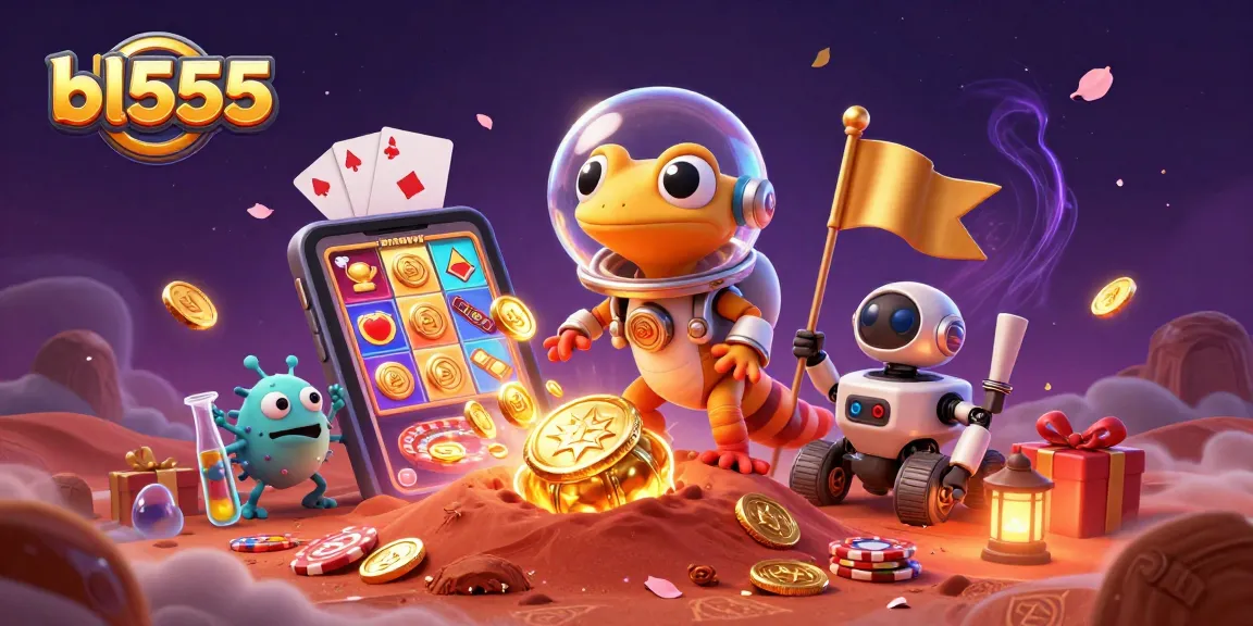 Experience high-stakes gaming at bl555 with a Martian gecko exploring a vibrant casino scene.