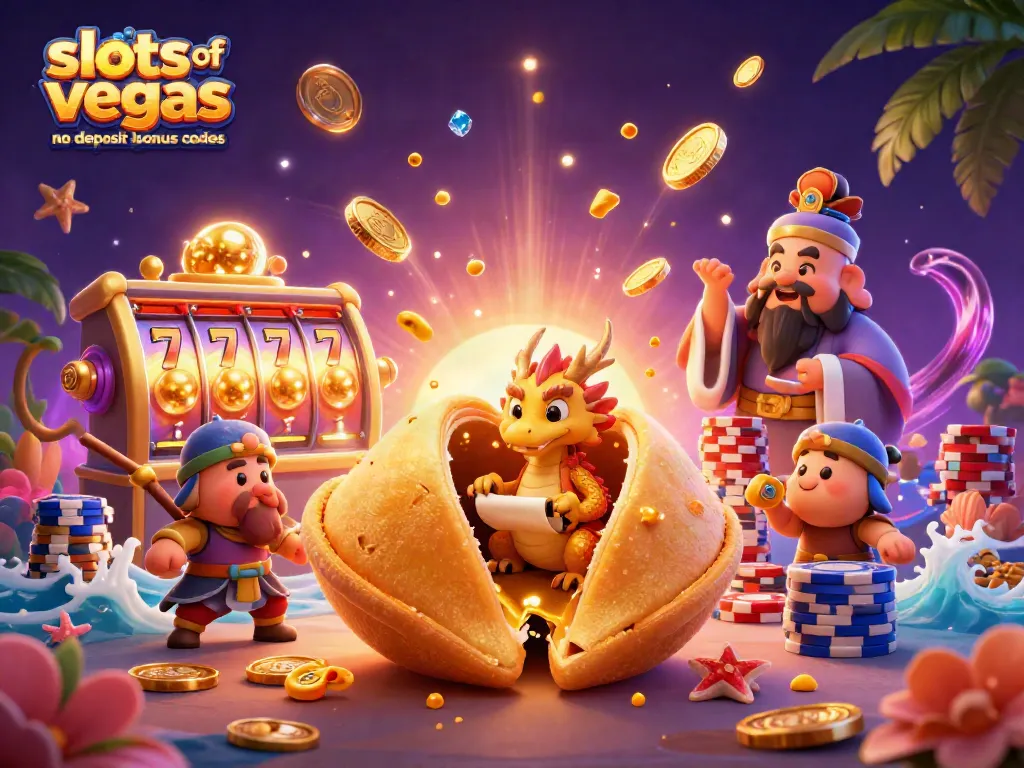Win big with slots of vegas no deposit bonus codes in an exciting casino-themed 3D illustration filled with action.