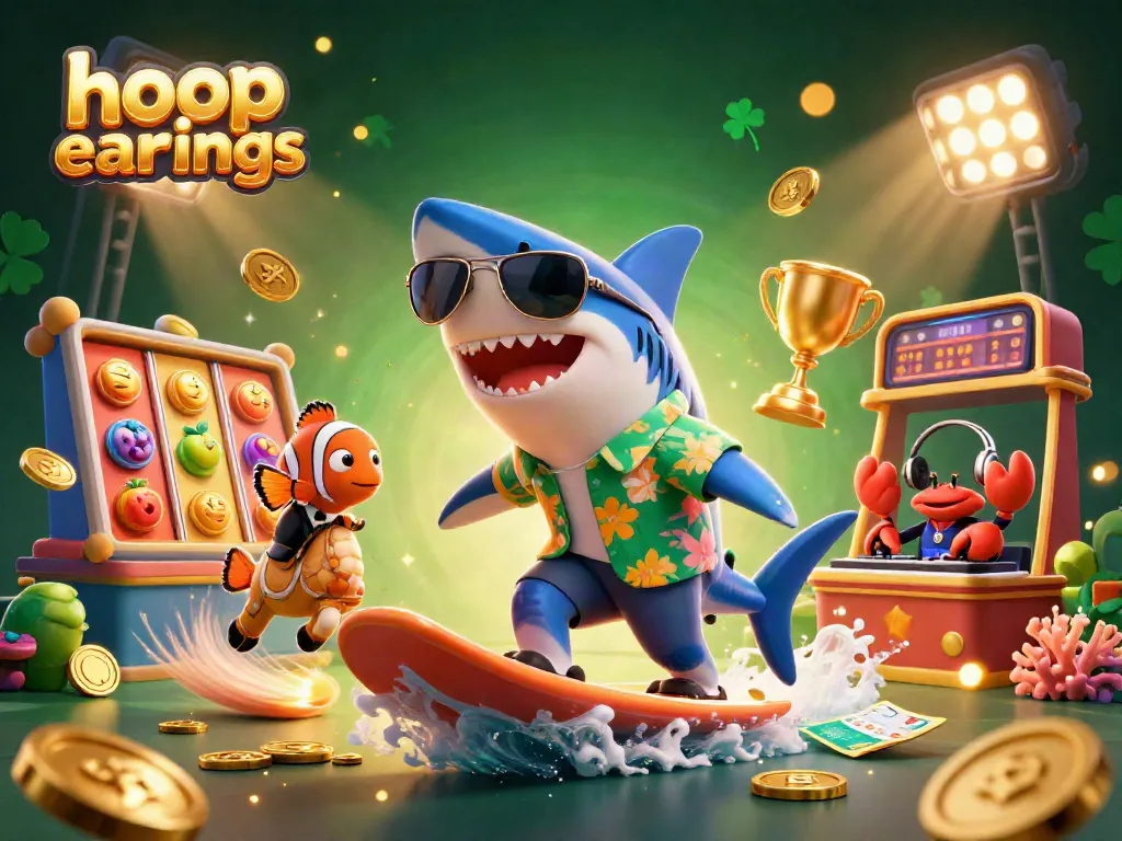 Experience the thrill of winning with stunning hoop earrings amidst a vibrant casino scene.