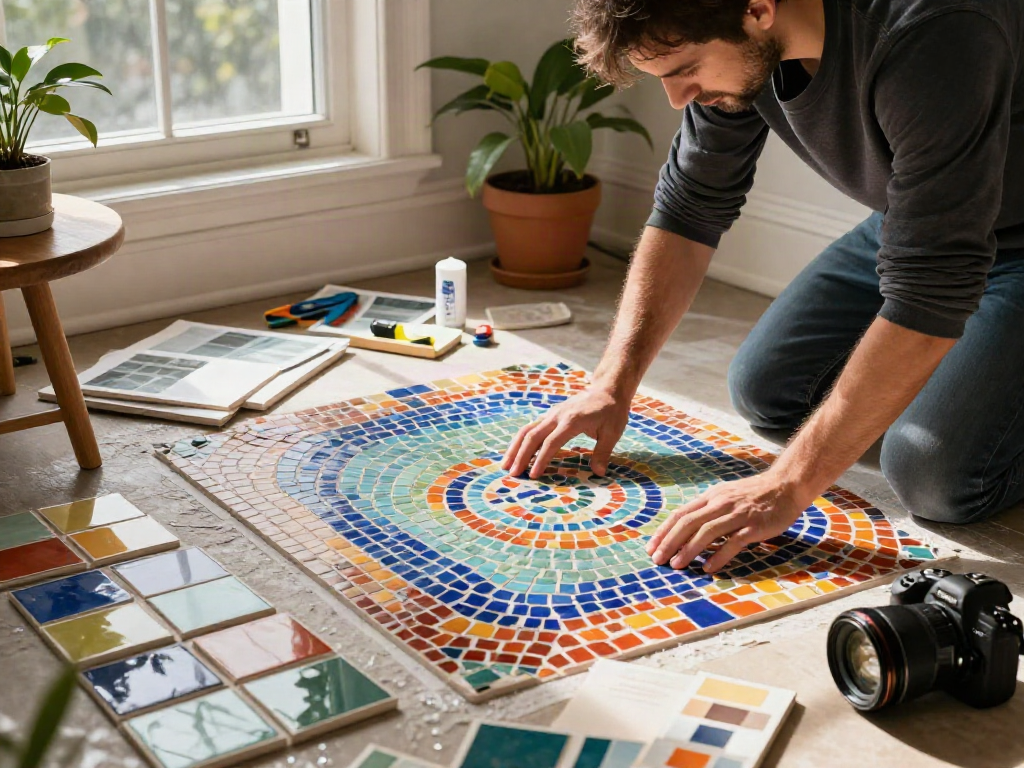 Mosaic tiles sydney being expertly arranged in a bathroom design, showcasing vibrant colors and textures.