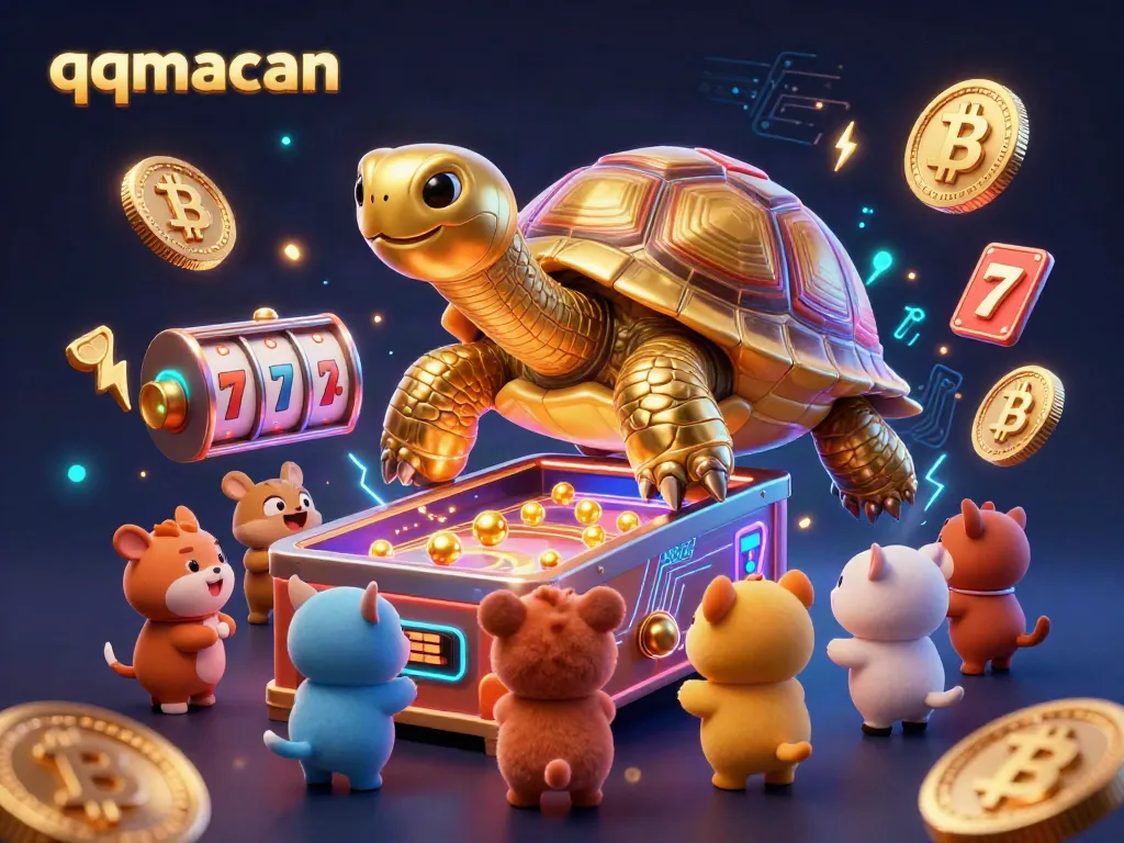 Engage in thrilling gaming experiences with qqmacan's vibrant casino-themed illustration of a colossal tortoise pinball machine.