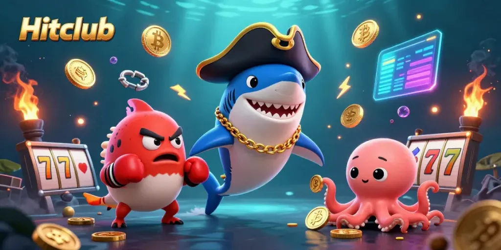 Experience the thrill of Hitclub with animated characters and glimmering casino elements.