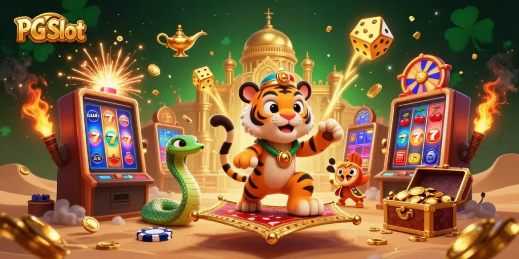 Menangkan PG Slot dengan jackpot melimpah dan karakter utama dalam suasana kasino yang megah.