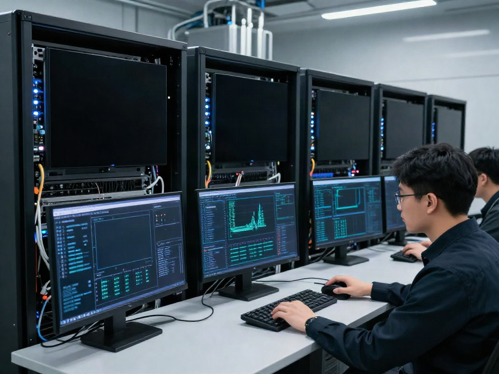 View of a professional AI infrastructure data center illustrating what are AI tokens through advanced GPU servers and monitoring capabilities.
