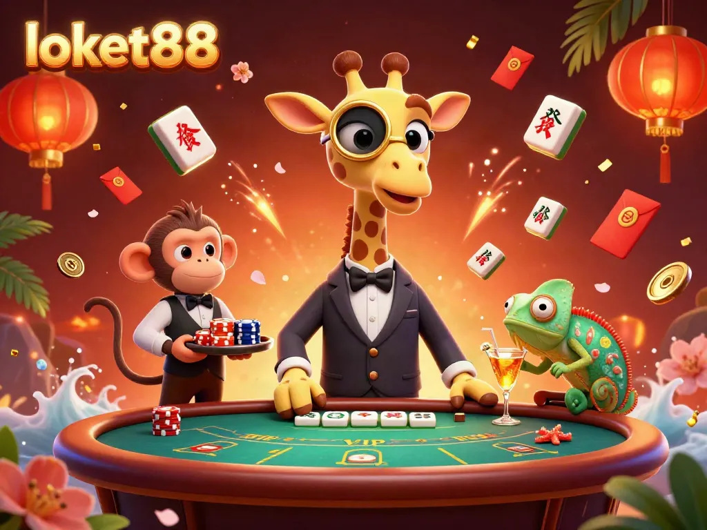 Experience thrilling moments with loket88 at vibrant VIP poker, showcasing rich gaming elements and colorful characters.