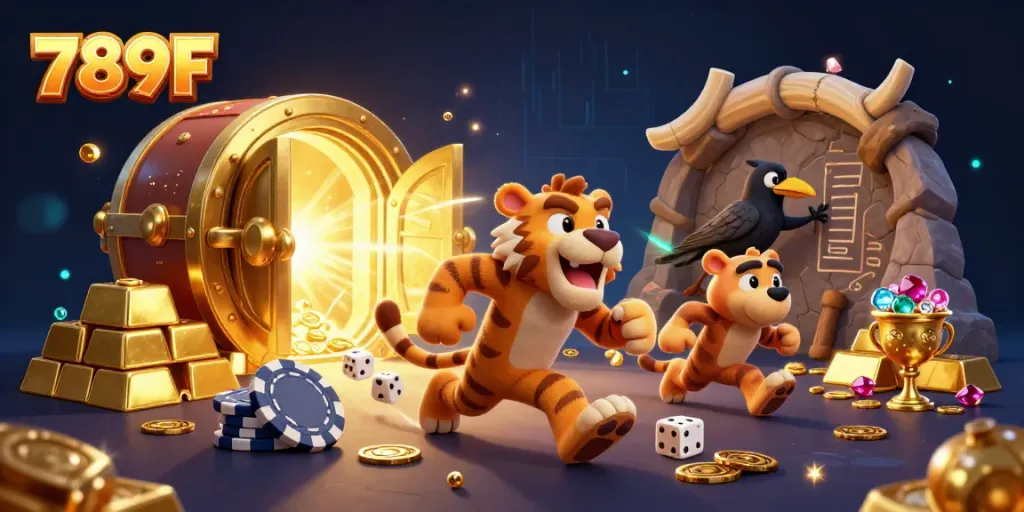 Experience thrilling gameplay with 789F at a vibrant prehistoric casino with dynamic golden treasures.